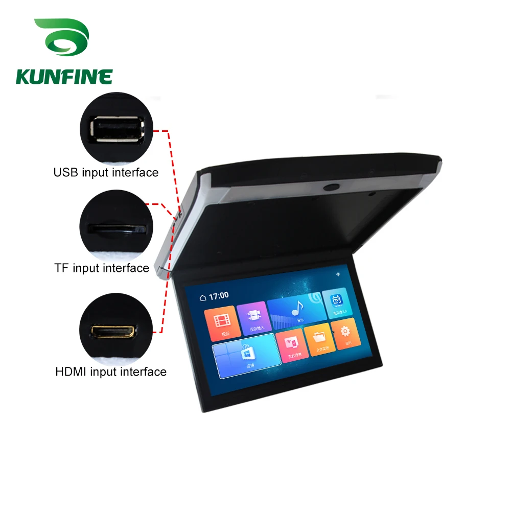 KUNFINE (15.6 Inch) Car Roof Monitor LCD Flip Down Screen Overhead Multimedia Video Ceiling Roof mount Display (Build in IRFM Transmitter USB  (2)(1)