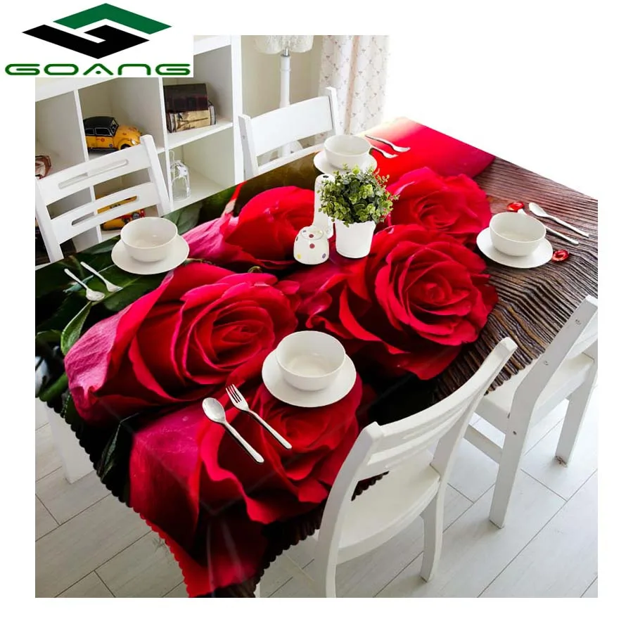 

GOANG 3D Tablecloth red rose Pattern Waterproof thicken Rectangular and Round Table Cloth wedding decoration Home textile