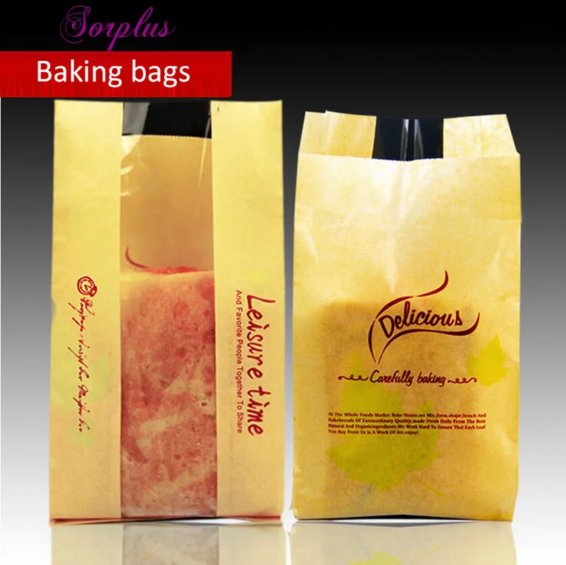 100pcs 12*23.5cm Kraft Paper Toast bread Packaging Bags with Display