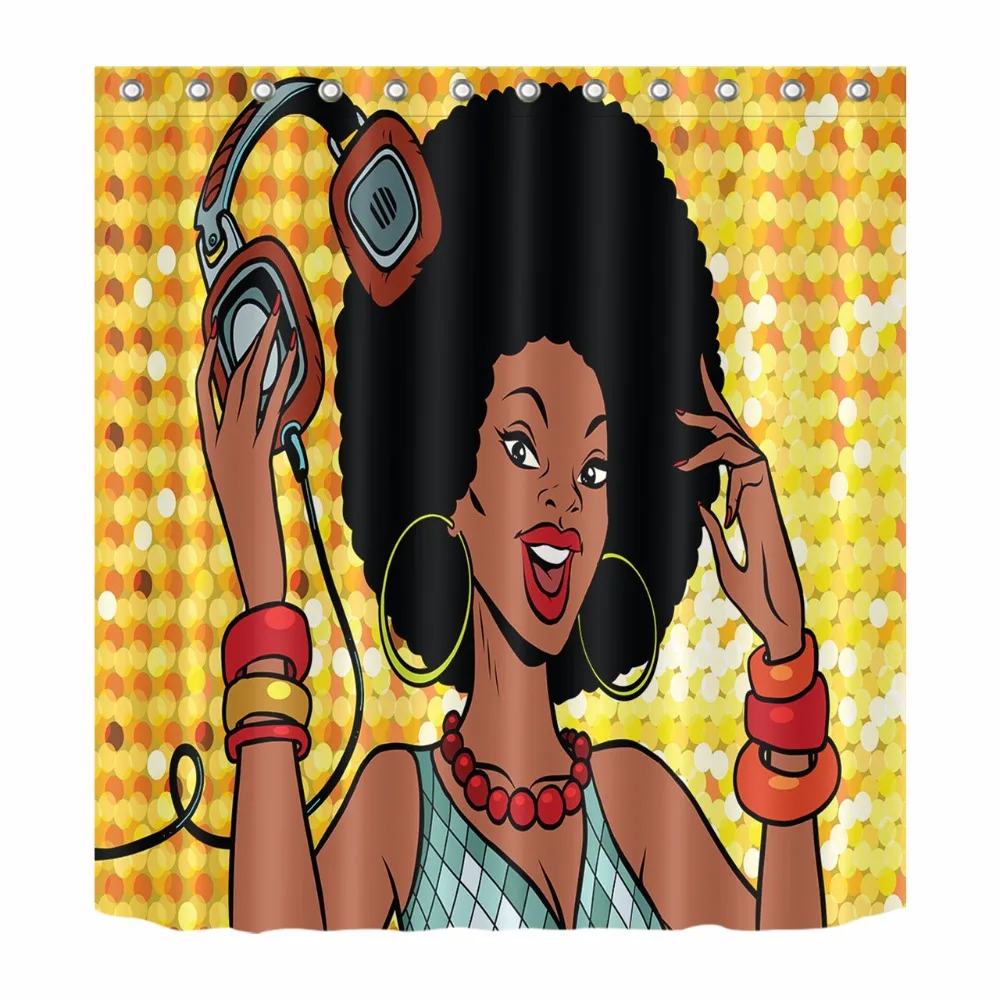 Hip Hop African Black Fashion Girl Musician Bathroom Shower Curtain