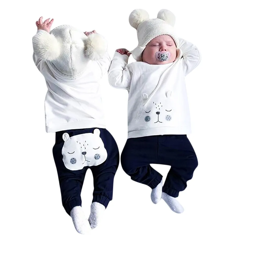 Одежда для новорожденных мальчиков комплект одежды из 2 предметов для малышей, топ с длинными рукавами и рисунком медведя+ штаны roupa infantil, горячая распродажа,#06