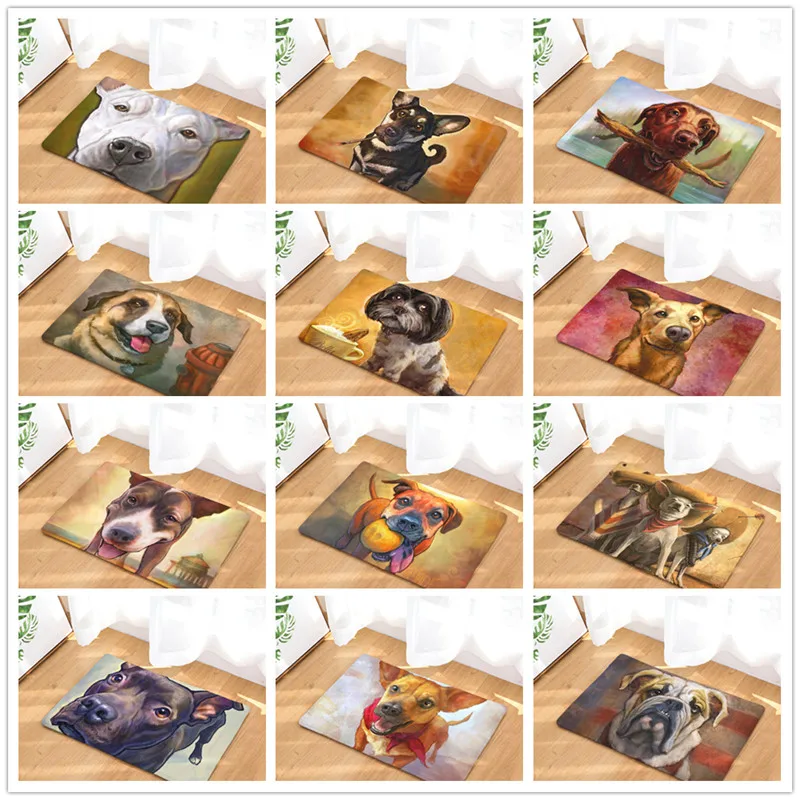 

Doormat Carpets Oil Painting Dog Print Mats Floor Kitchen Bathroom Rugs 40X60