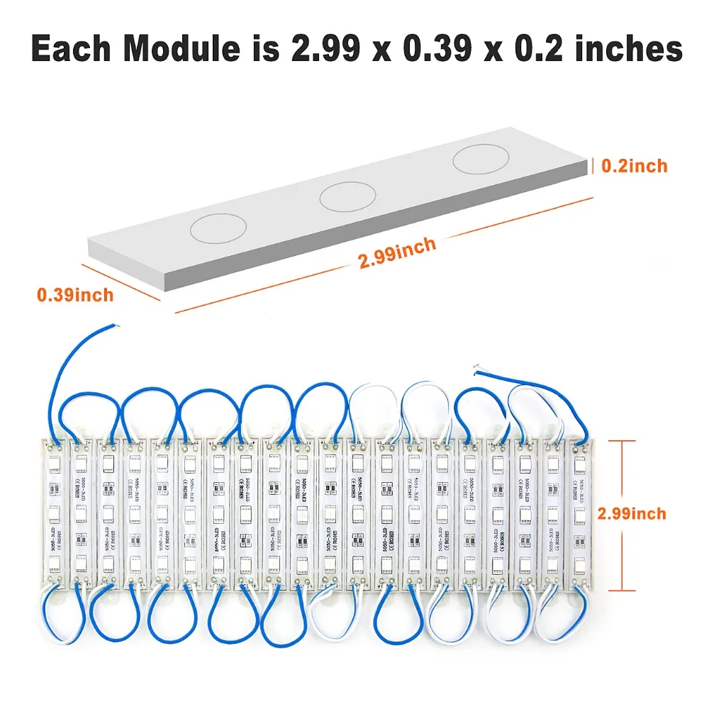 20-100PCS LED Module 5050 3 LED DC12V Waterproof Advertising Design Storefront Strip Lamp Modules Light Super Bright Blue Color  (19)