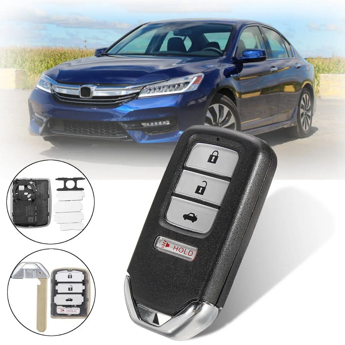 

#ACJ932HK1210A Car 3+1 Buttons Remote Key Fob Case Shell W/ Blade For Honda/Accord/Civic/CRV /CRZ/HR-V/Pilot 2013 2014 2015 2016