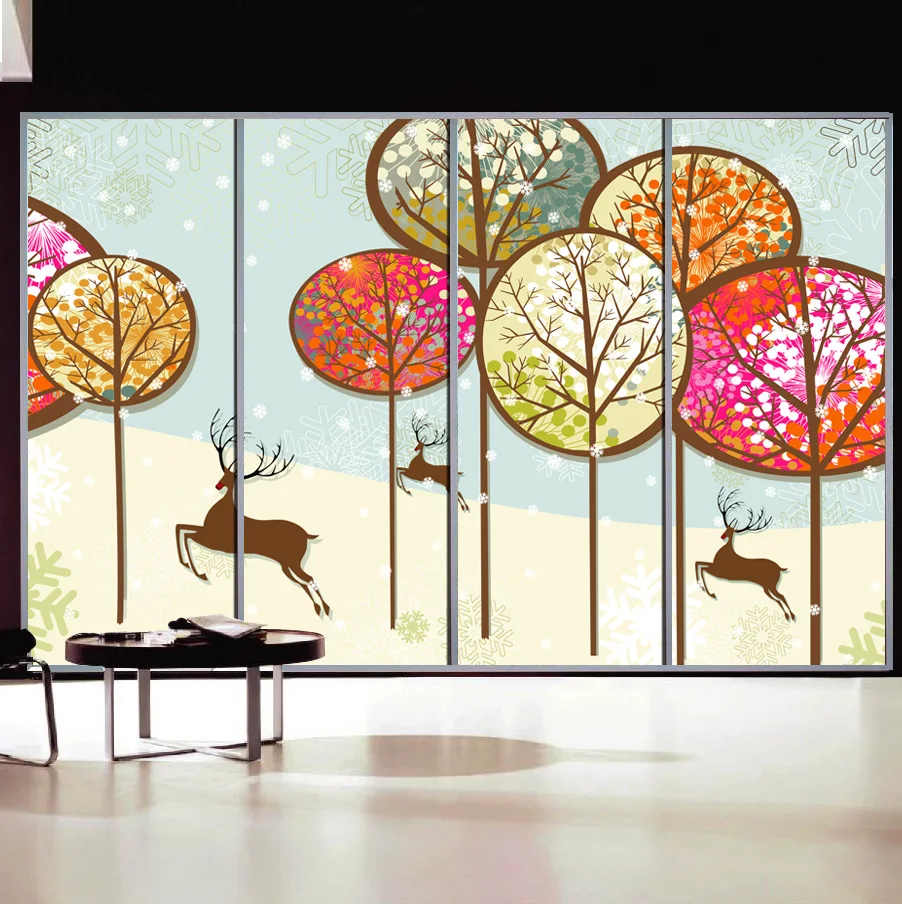 

Customized size windows Glass Film Door Stickers Static Cling Privacy Glass Window Film bathroom home decor Christmas Reindeer