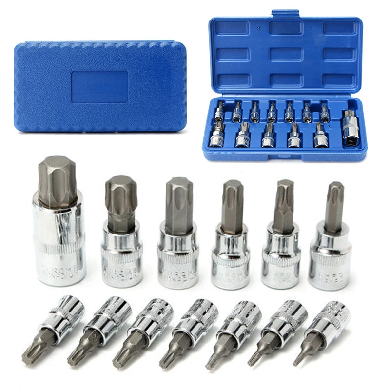 13 шт. 1 комплект 1/4 &quot3/8&quot 1/2 &quotПривод вскрытия доказательство Torx Star Bit Socket Kit Set