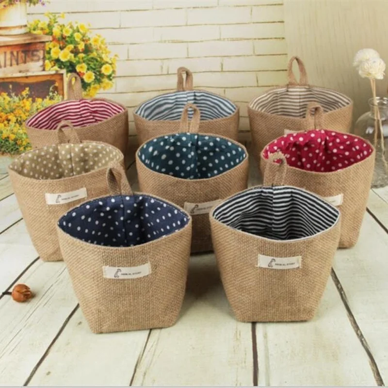 

Cotton Linen Desktop Storage Basket Sundries Storage Box with Handle Cosmetic Organizer Jewelry Container Holder
