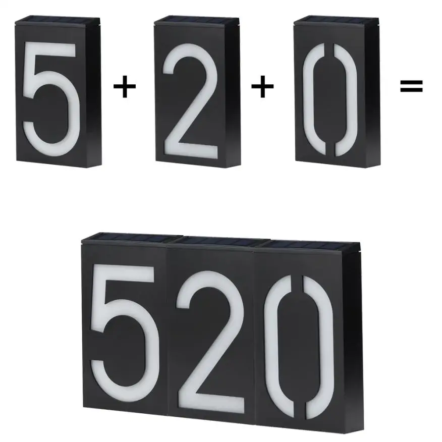Solar Power LED Light Sign House Hotel Door Address Plaque Number
