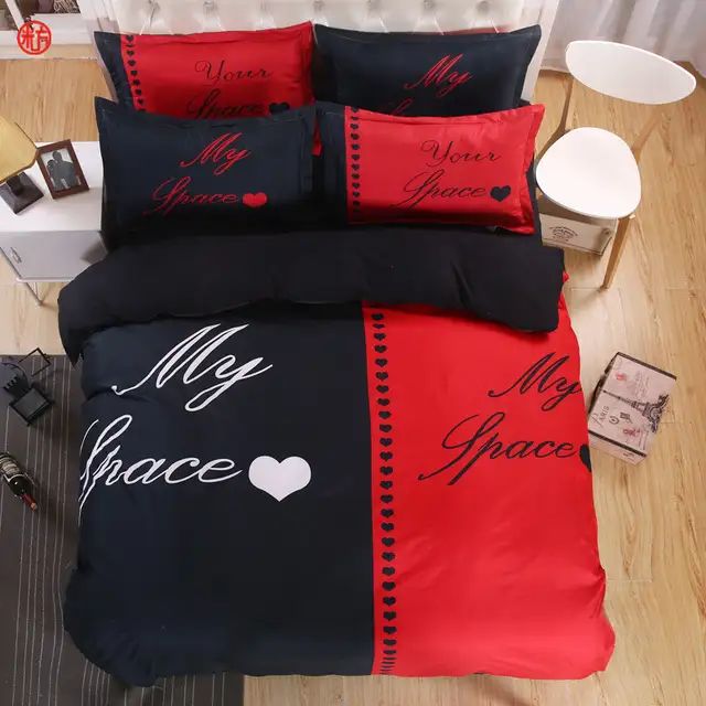 Home Textile Red Black Bedding Set Couples Duvet Cover Pillowcase