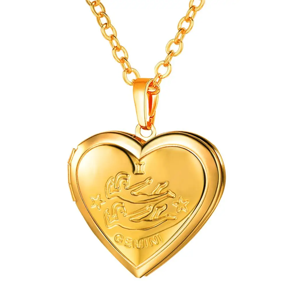 Ожерелье со скорпионом сердце кулон с фото ожерелье золото/серебро Цвет Зодиак Шарм память медальон ожерелье подарок для женщин P3214 - Окраска металла: Gemini