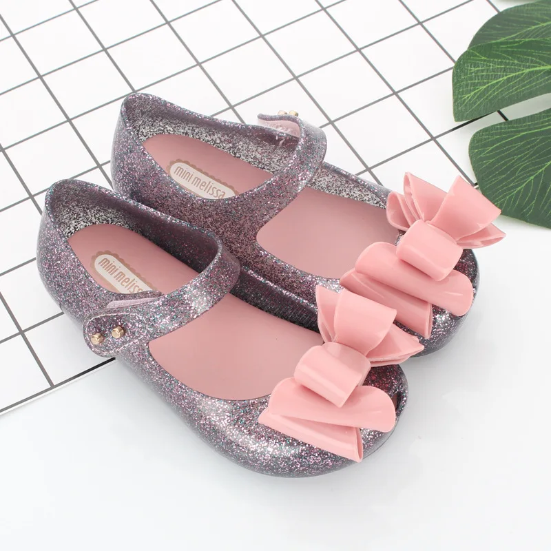 Mini Melissa/Новинка года; летняя детская прозрачная обувь для девочек; сандалии Melissa на плоской подошве с бантом для младенцев; прозрачная обувь для маленьких девочек; обувь melissa Mini - Цвет: Silver