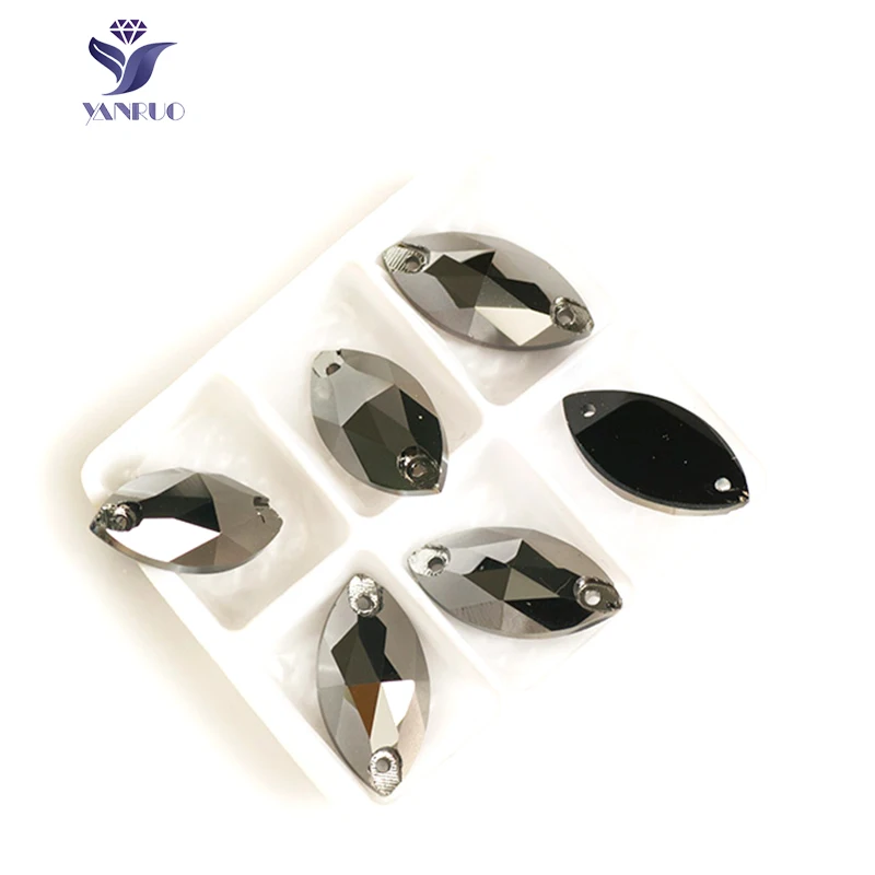 YANRUO 3223 Navette Jet Hematite пришитые стразы с плоской задней частью стеклянные украшение