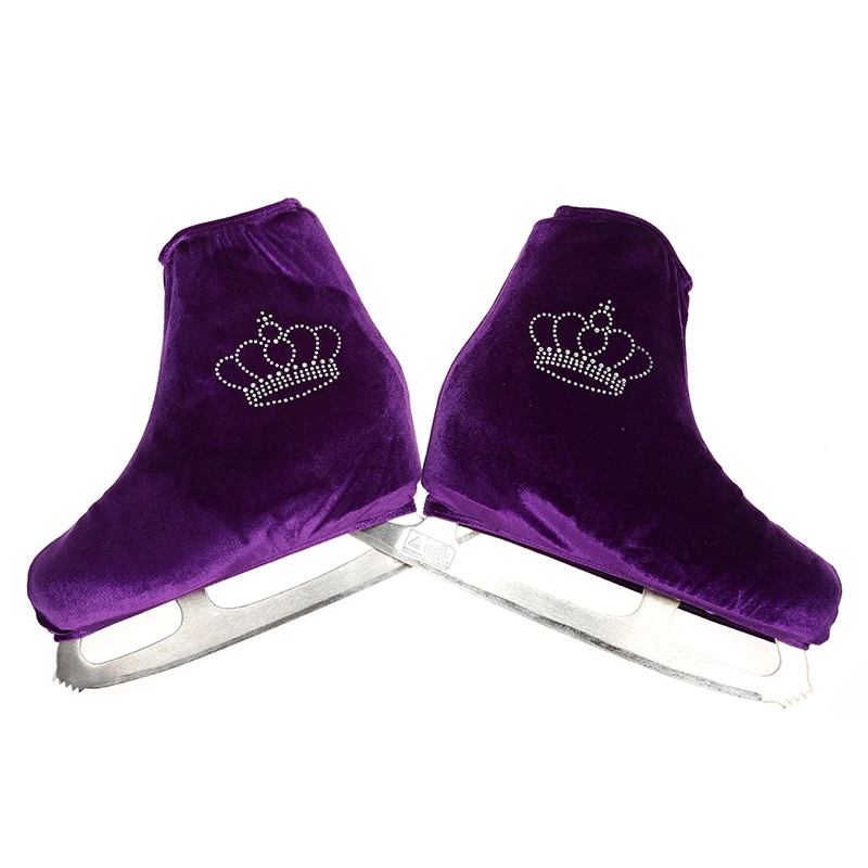 

15 colors child adult velvet ice figure skating shoes cover roller skate fabric cover accessories rose red crown rhinestone