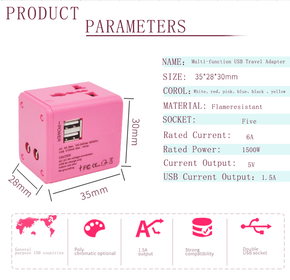 Universal Travel Adapter Electric Plugs Sockets Converter US AU UK EU with Dual USB Charging 2.1A Electrical Power Plug European (7)