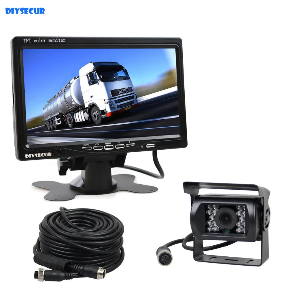 DIYSECUR 12V 24V DC 7inch TFT LCD Car Monitor Rear View Monitor IR Night Vision HD