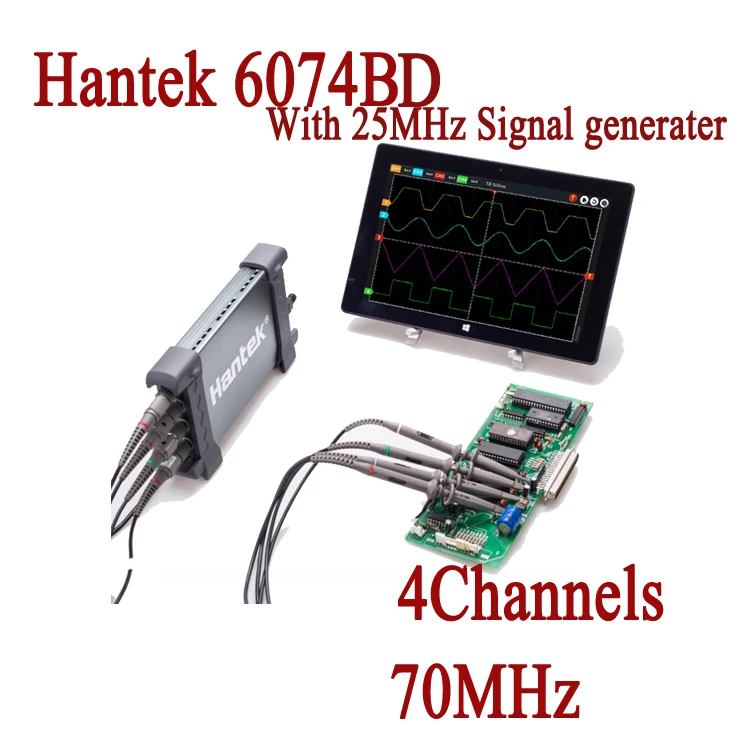 

Hantek USB Oscilloscopes 6074BD Osciloscopio Portable Digital 4 Channels 70MHz Oscillograph with 25MHz Signal Generator