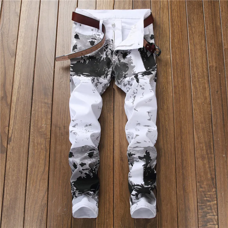 

Nightclub style 2018 fashion brand Men's casual pants Straight luxury quality trousers white black pattern zipper pants for men