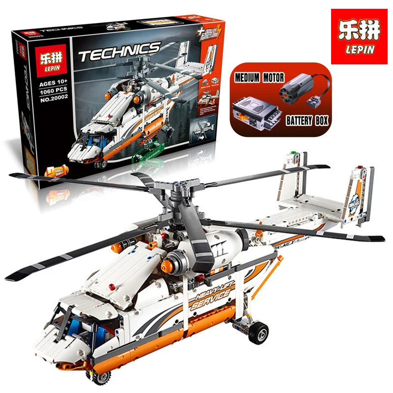 LEPIN 20002 technic series 1060pcs Double rotor transport helicopter Model Building blocks Bricks Compatible 42052 LegoINGlys
