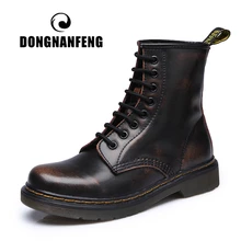 DONGNANFENG/женские ботильоны, женская обувь на шнуровке из натуральной коровьей кожи на зиму и весну Теплые повседневные сапоги для верховой езды на меху в стиле панк, большие размеры 43, 44, YDL-666