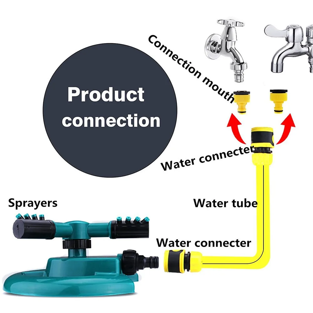 Садовые спринклеры автоматический полив травы газон 360 градусов круглый вращающийся водяной спринклер 3 насадки три руки садовые трубы шланг