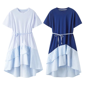 

children clothes knit irregular long-dress age for 6 - 16 yrs teenage girls simple striped dress 2019 new summer big girl frocks