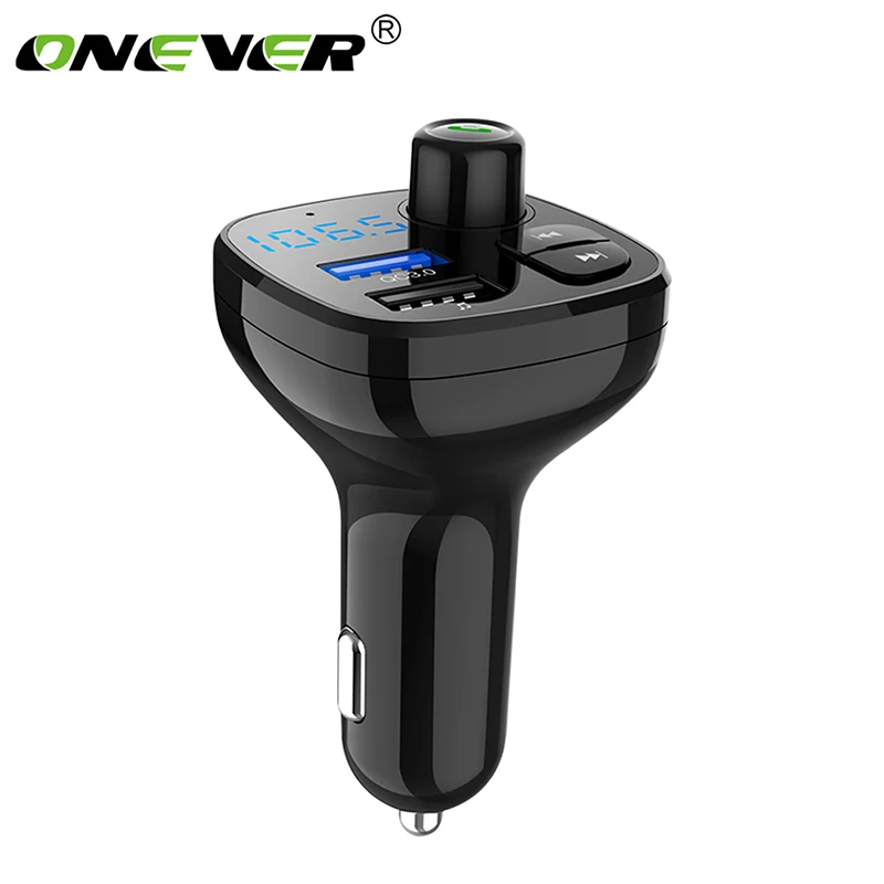 

Onever Bluetooth Wireless Car Mp3 Player Handsfree Car Kit FM Transmitter A2DP 5V 3.1A USB Charger LED Display QC3.0 Fast charge