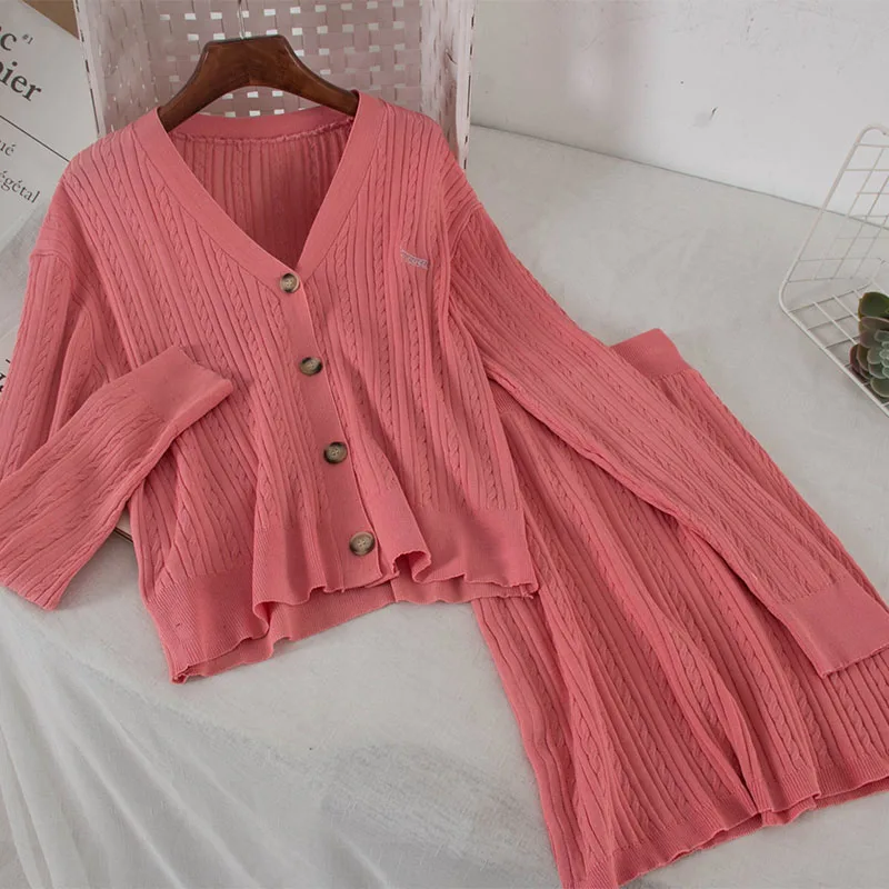 

MVGIRLRU Sweater Skirts 2 Piece Set Women Knitted V Neck Single Breasted Cardigan A-line Skirts