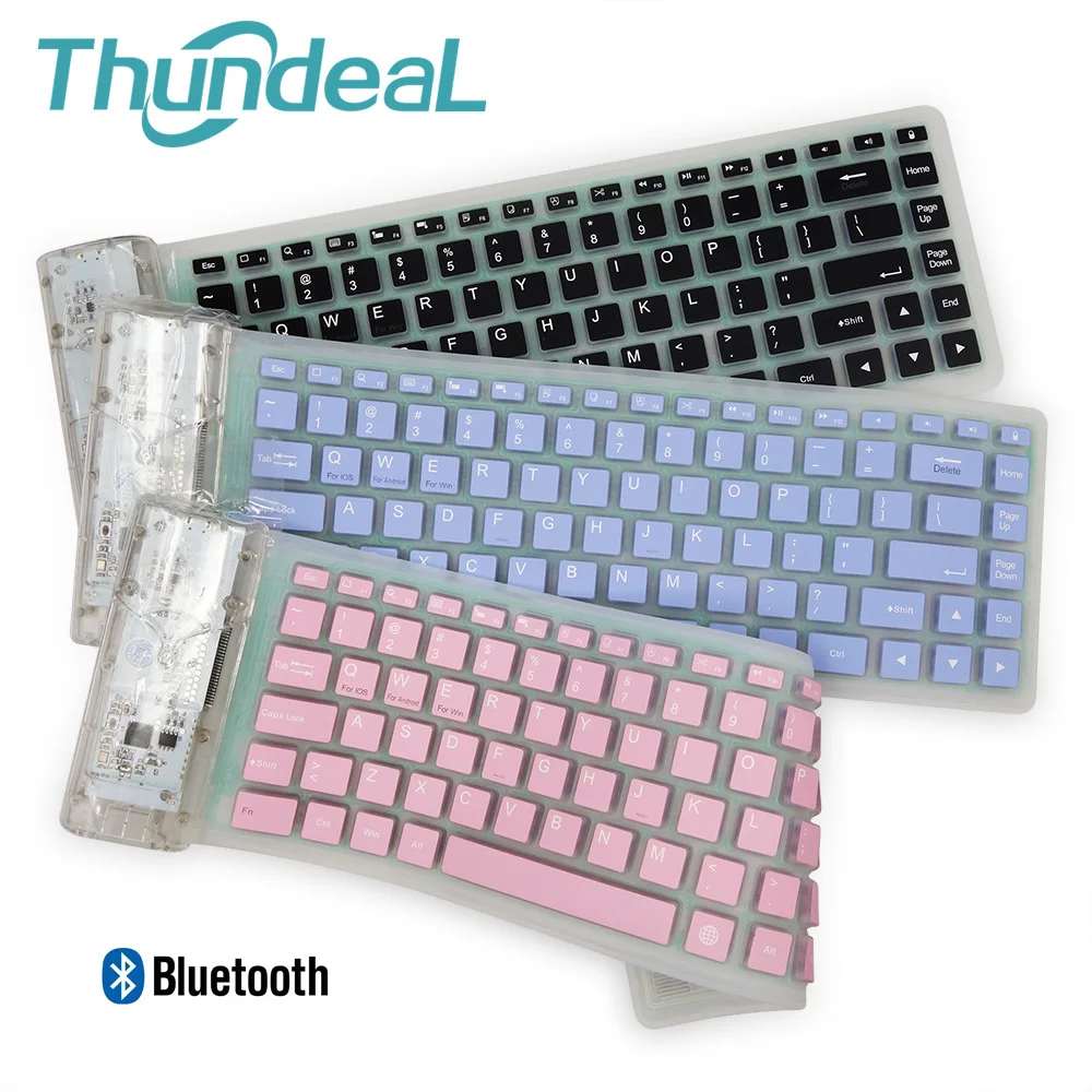 

Bluetooth Wireless Keyboard Roll up Teclado 87key Flexible Soft Silicone For Tablet Phone IOS Android Windows Silence Portable