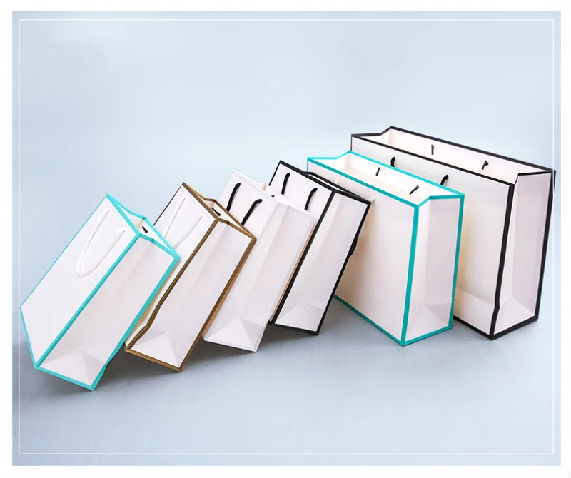 

10pcs Black, White, Gold, Blue Box White Shopping Paper Bag with String Customized Trademark Printing Acceptanc