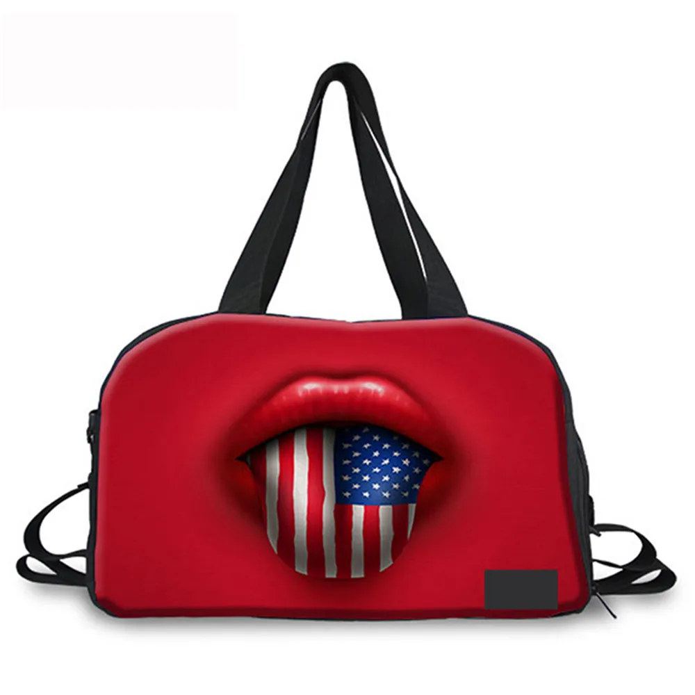 

Noisy Designs Travel Bag Fashion 3D Sexy Red Lips Printed Women Shoulder Handbag Casual Travel Bags Travel Weekend Duffle Bag