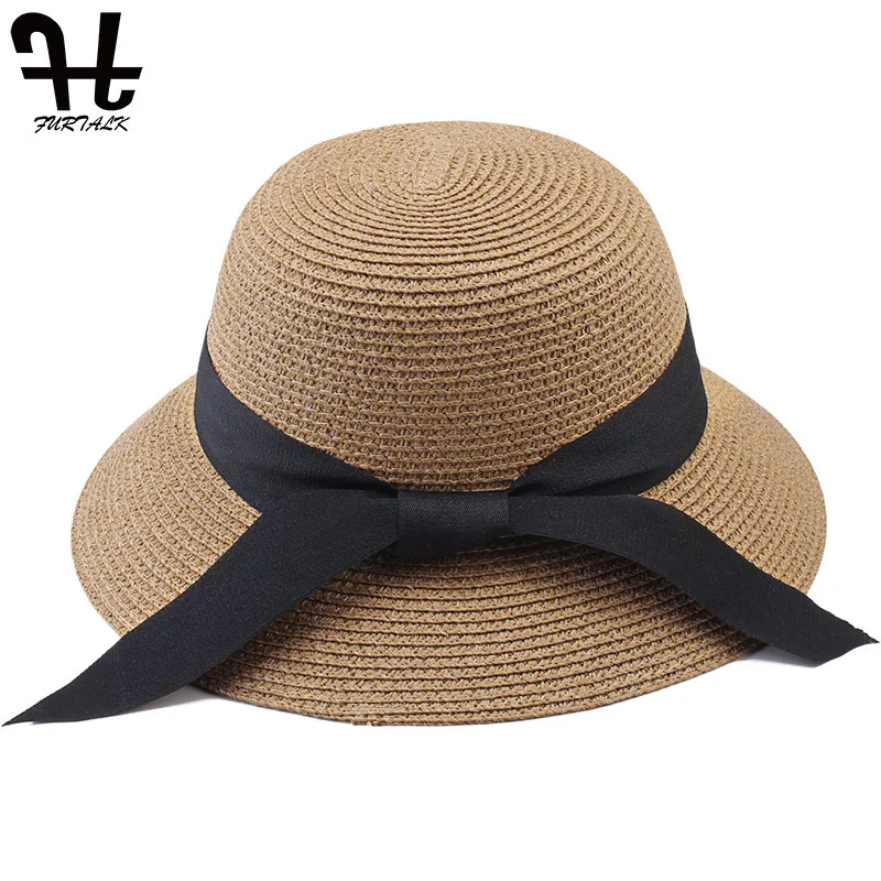 FURTALK летняя шляпа для женщин соломенной шляпе для beach sun hat путешествия ведро hat панама - Цвет: Хаки