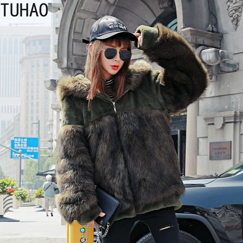 

TUHAO Winter Women Faux Fur Coat Long Sleeve PACTHWORK Fluffy Outerwear Warm Furry Jacket Coat Overcoat Fake Fur Coats