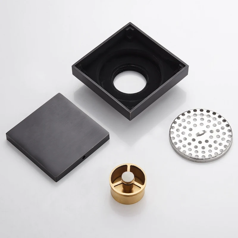 Floor Drain Anti-odor Black Brass Bathroom Balcony Shower Drain Strainer Cover Square Hidden Tile Insert Floor Waste Grates