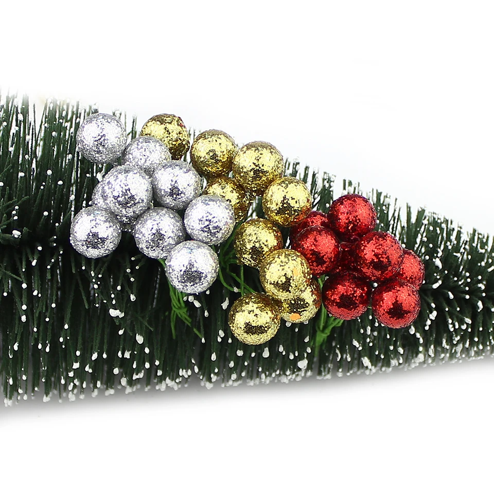 HUADODO, 50 шт., блестящие искусственные ягоды, тычинки, красные, золотые, серебристые, искусственные цветы, вишня для свадьбы, Рождественское украшение, 12 мм