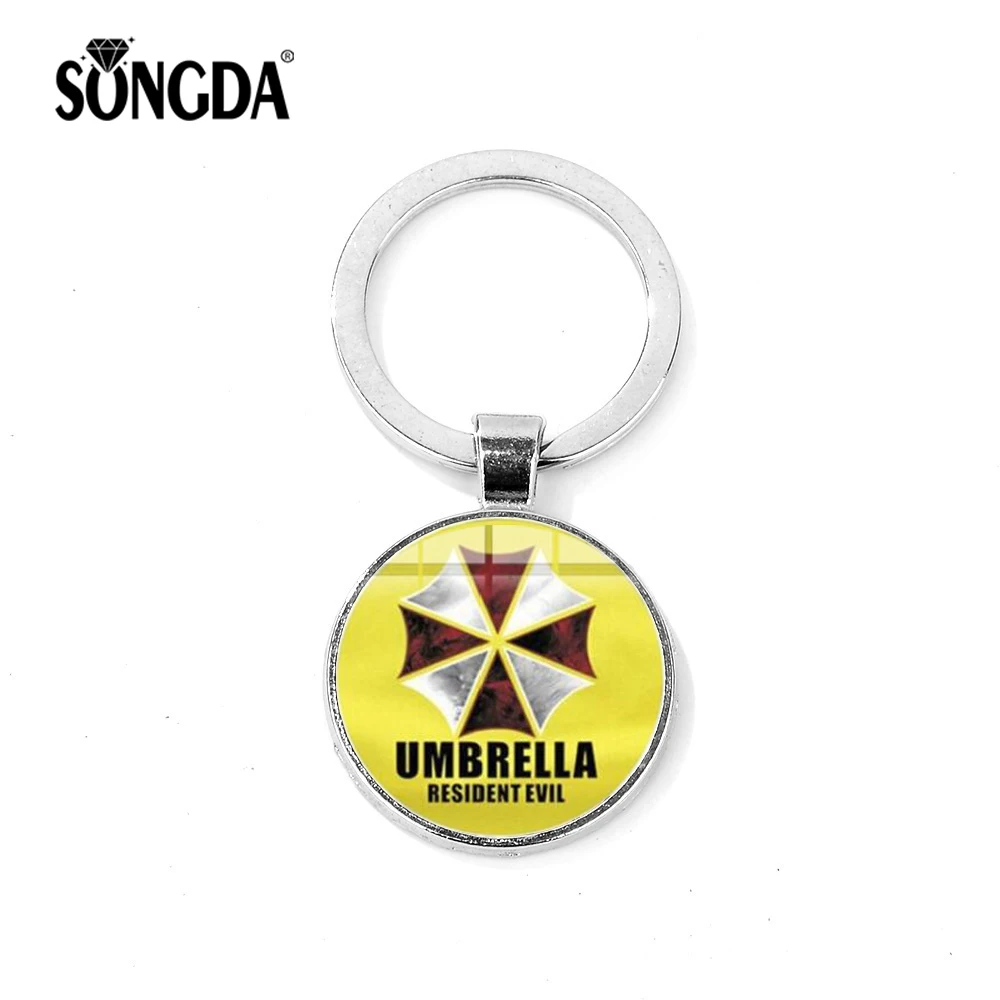 

SONGDA Resident Evil Keychain Umbrella Corporation Logo Fashion Printed Glass Cabochon Key Ring Chaveiro Hot Game Movie Jewelry