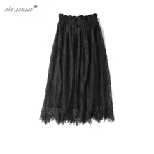Six Sense летние женские кружевные юбки модная однотонная повседневная юбка из прозрачной ткани открытая короткая элегантная эластичная плиссированная юбка HLM0137