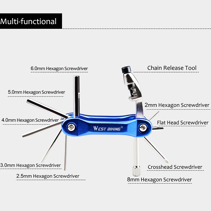 WEST BIKING Bicycle Repair Tools 10 in 1 Steel Multifunction Tools Screwdriver Chain Tool Road MTB Mountain Portable Bike Tools