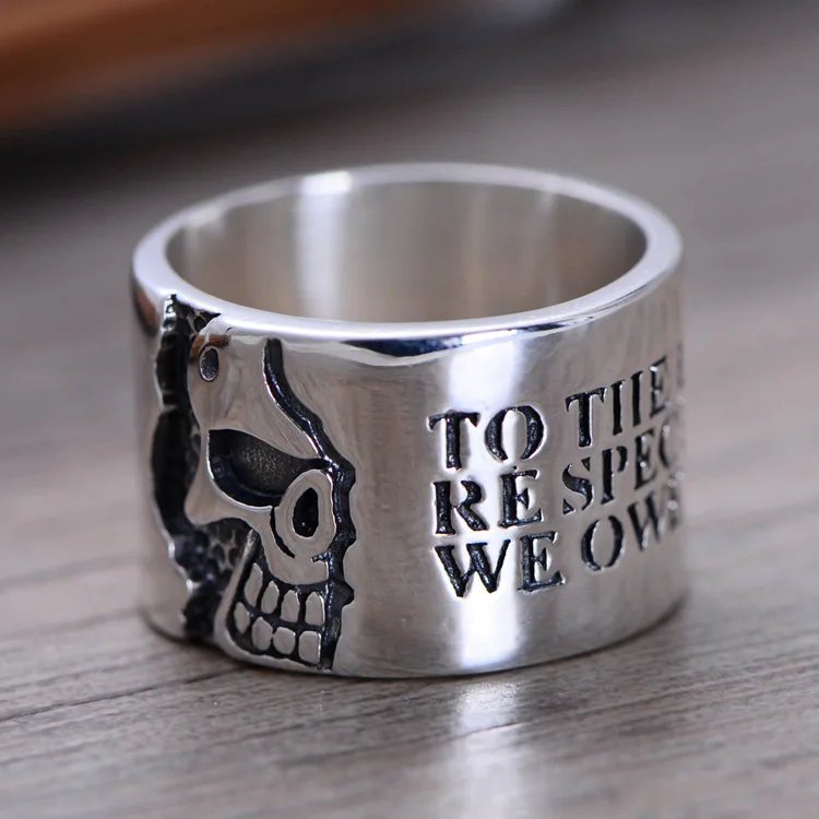 

Little black silver wholesale 925 sterling silver jewelry retro Thai silver skull smooth man 036901 new ring