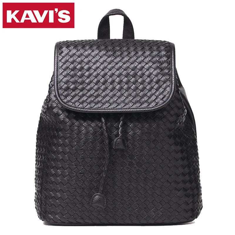 Hot Sale Famous Brands Designer Handmade Women Backpack Weave High Quality PU Leather Rucksack Black School