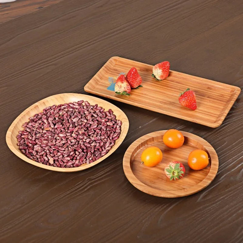 

Natrual Bamboo Snack Plates Round Storage Tray Flat Platter Dishes Set For Food Fruit Bread Sushi On The Table Kitchenware Decor