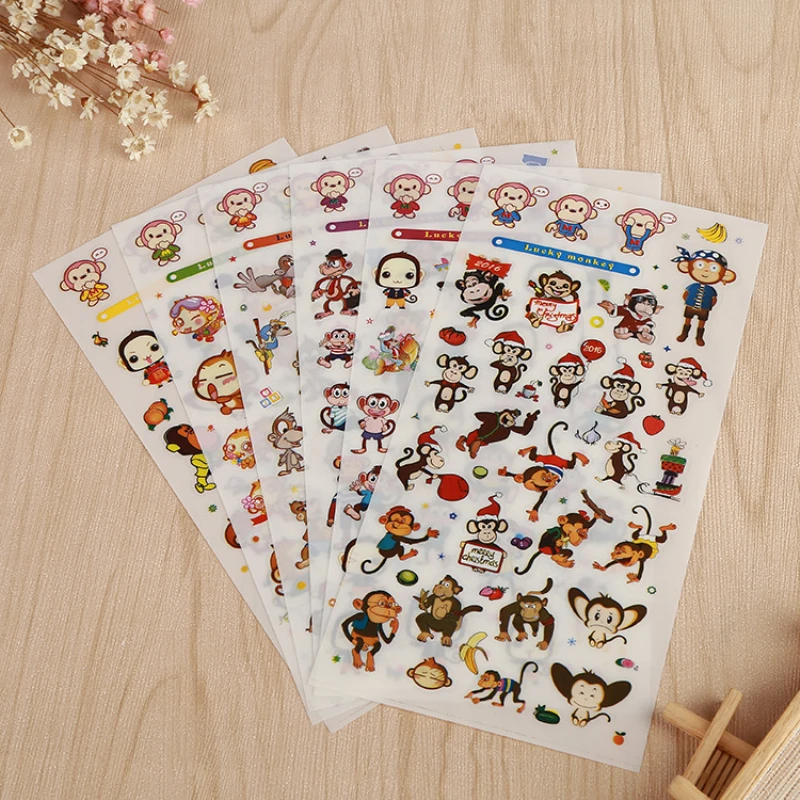 

6 sheets Cartoon Monkey Transparent Sticker DIY Scrapbooking Diary Album Decor Label Kawaii Stationery School Office Supplies