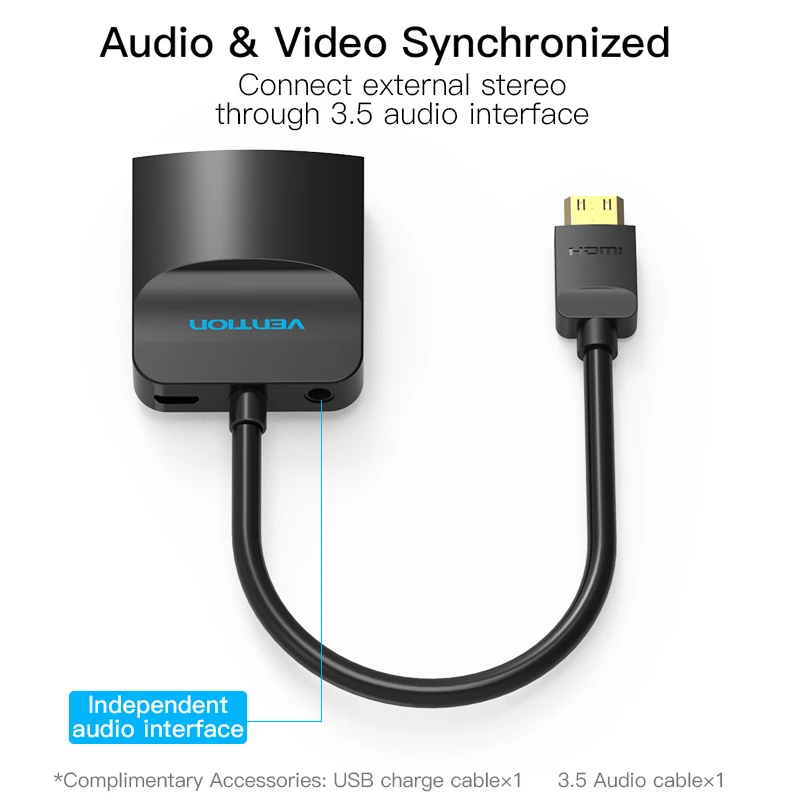 Vention Mini HDMI VGA конвертер 1080P видео адаптер позолоченный с 3 5 мм аудио разъемом для