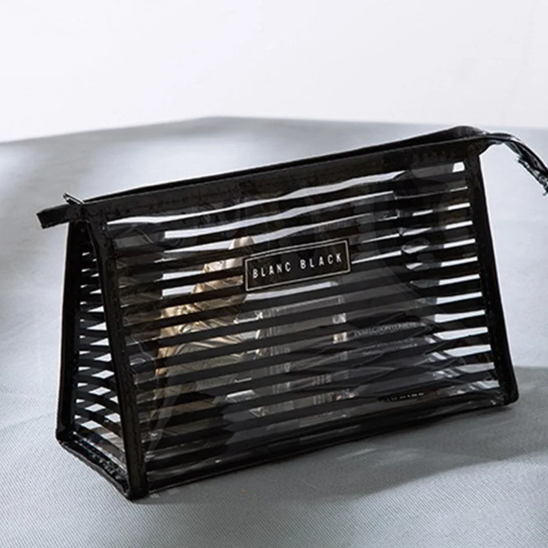 

Travel Cosmetic Bag PVC Clear Striped Makeup Pouch Toiletry Case Women Clutch Bags QS888