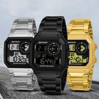 

SANDA Sport Watch Men Watches Male LED Digital Wrist Watches For Men Clock Square Stainless Steel Electronic Wristwatches Hours