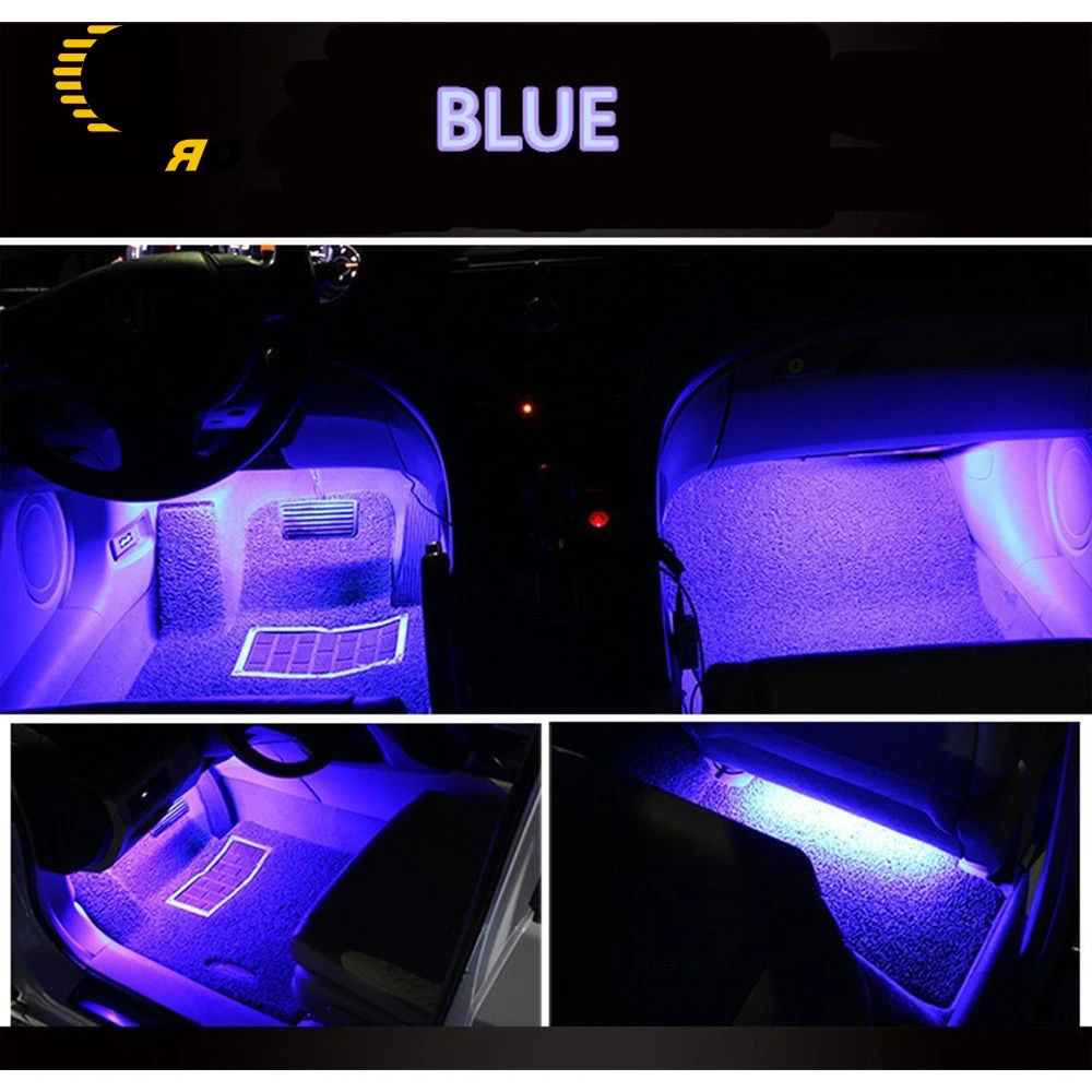 4PCS Ice Blue 9 LED Charger Interior Light Accessories Car SUV Floor Decorative Set 10W Decorative Atmosphere Lamp