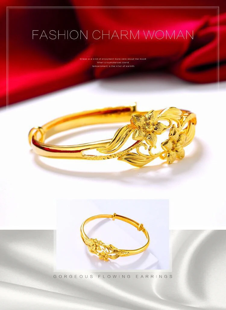 MxGxFam Цветущий цветок браслеты для невесты для женщин отрегулировать Свадебные украшения цвет чистого золота Traditioal стиль
