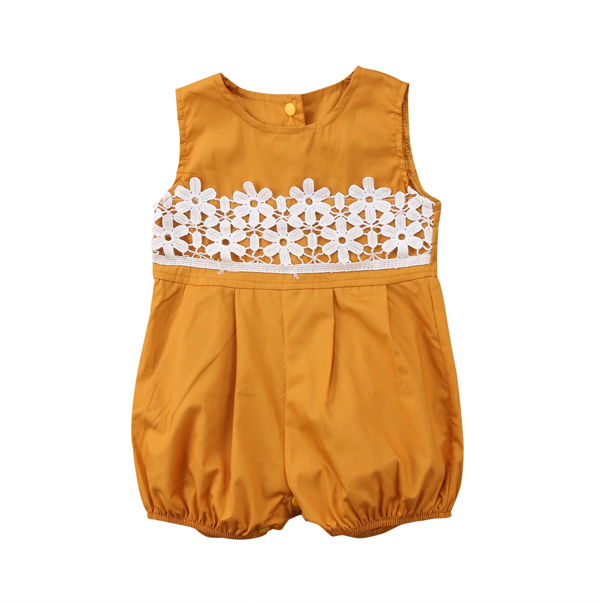 

2018 Hot Yellow Lace Floral Shape Newborn Infant Baby Girls Romper Tops Playsuit Babygrow