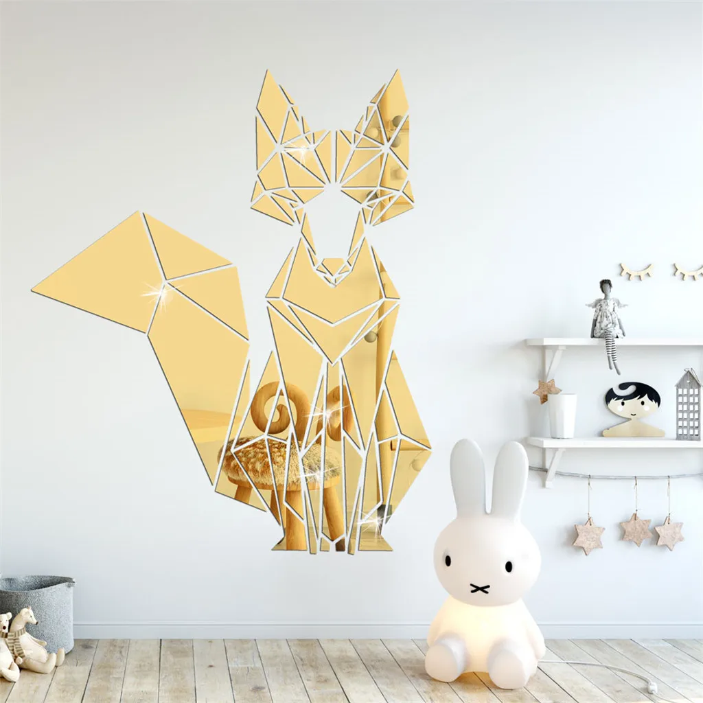 

1PC Geometric Fox Pattern Acrylic Crystal Mirror Wall Stickers Decal Wall Art Removable Room Party Kids Room Decorative Stickers