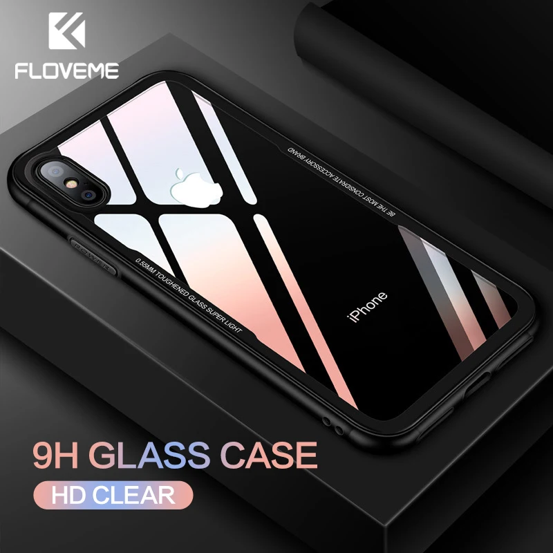 FLOVEME Tempered Glass Phone Case for iPhone X 10 , 0.7MM