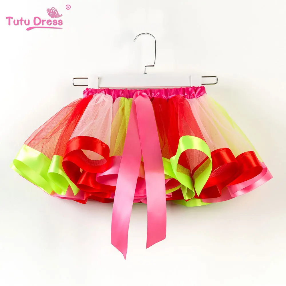 Детская юбка Летнее бальное платье в радужную сетку, юбки-американки красочная юбка-пачка для малышей, высококачественные плиссированные балетные юбки